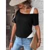 imageSOLY HUX Womens Color Block Tee Cold Shoulder Short Sleeve T Shirts TopsBlack and White