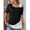 imageSOLY HUX Womens Color Block Tee Cold Shoulder Short Sleeve T Shirts TopsBlack and White
