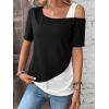 imageSOLY HUX Womens Color Block Tee Cold Shoulder Short Sleeve T Shirts TopsBlack and White