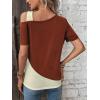 imageSOLY HUX Womens Color Block Tee Cold Shoulder Short Sleeve T Shirts TopsBrown and Beige