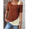 imageSOLY HUX Womens Color Block Tee Cold Shoulder Short Sleeve T Shirts TopsBrown and Beige
