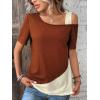 imageSOLY HUX Womens Color Block Tee Cold Shoulder Short Sleeve T Shirts TopsBrown and Beige