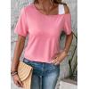 imageSOLY HUX Womens Color Block Tee Cold Shoulder Short Sleeve T Shirts TopsPink and White