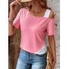 imageSOLY HUX Womens Color Block Tee Cold Shoulder Short Sleeve T Shirts TopsPink and White