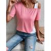 imageSOLY HUX Womens Color Block Tee Cold Shoulder Short Sleeve T Shirts TopsPink and White