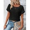 imageSOLY HUX Womens Contrast Lace T Shirt Short Sleeve Round Neck Casual Tee TopsPlain Black
