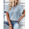 imageSOLY HUX Womens Contrast Lace T Shirt Short Sleeve Round Neck Casual Tee TopsPlain Dusty Blue