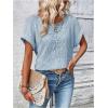 imageSOLY HUX Womens Contrast Lace T Shirt Short Sleeve Round Neck Casual Tee TopsPlain Dusty Blue