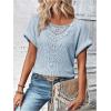 imageSOLY HUX Womens Contrast Lace T Shirt Short Sleeve Round Neck Casual Tee TopsPlain Dusty Blue