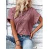 imageSOLY HUX Womens Contrast Lace T Shirt Short Sleeve Round Neck Casual Tee TopsPlain Dusty Pink
