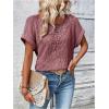 imageSOLY HUX Womens Contrast Lace T Shirt Short Sleeve Round Neck Casual Tee TopsPlain Dusty Pink
