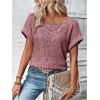 imageSOLY HUX Womens Contrast Lace T Shirt Short Sleeve Round Neck Casual Tee TopsPlain Dusty Pink