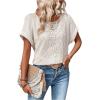 imageSOLY HUX Womens Contrast Lace T Shirt Short Sleeve Round Neck Casual Tee TopsSolid Apricot