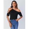 imageSOLY HUX Womens Cut Out Off Shoulder T Shirt Short Sleeve Rhinestone Tee TopsSolid Black