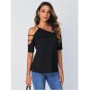 imageSOLY HUX Womens Cut Out Off Shoulder T Shirt Short Sleeve Rhinestone Tee TopsSolid Black