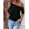 imageSOLY HUX Womens Cut Out Off Shoulder T Shirt Short Sleeve Rhinestone Tee TopsSolid Black