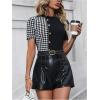 imageSOLY HUX Womens Elegant TShirts Short Sleeve Crew Neck Casual Business Tee Houndstooth TopsBlack and White