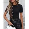 imageSOLY HUX Womens Elegant TShirts Short Sleeve Crew Neck Casual Business Tee Houndstooth TopsBrown and Black