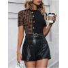 imageSOLY HUX Womens Elegant TShirts Short Sleeve Crew Neck Casual Business Tee Houndstooth TopsBrown and Black