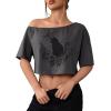 imageSOLY HUX Womens Graphic Tees Off The Shoulder Half Sleeve Loose Fit Summer TShirt Crop TopsDark Grey