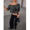 imageSOLY HUX Womens Graphic Tees Off The Shoulder Half Sleeve Loose Fit Summer TShirt Crop TopsDark Grey