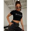 imageSOLY HUX Womens Graphic Tees Y2k Crop Top Short Sleeve T Shirt Tee Summer TopsBlack Letter Rhinestone
