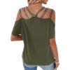 imageSOLY HUX Womens Heart Rhinestone Cold Shoulder Short Sleeve Tee Cut Out T Shirt TopArmy Green Heart
