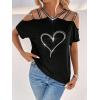 imageSOLY HUX Womens Heart Rhinestone Cold Shoulder Short Sleeve Tee Cut Out T Shirt TopBlack Heart
