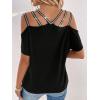 imageSOLY HUX Womens Heart Rhinestone Cold Shoulder Short Sleeve Tee Cut Out T Shirt TopBlack Heart