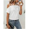 imageSOLY HUX Womens Heart Rhinestone Cold Shoulder Short Sleeve Tee Cut Out T Shirt TopWhite Heart