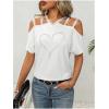 imageSOLY HUX Womens Heart Rhinestone Cold Shoulder Short Sleeve Tee Cut Out T Shirt TopWhite Heart