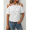 imageSOLY HUX Womens Heart Rhinestone Cold Shoulder Short Sleeve Tee Cut Out T Shirt TopWhite Heart