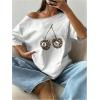 imageSOLY HUX Womens Jersey Shirts Number Graphic Off The Shoulder Oversized TShirt Leopard Streetwear Tee TopsWhite Cherry