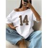 imageSOLY HUX Womens Jersey Shirts Number Graphic Off The Shoulder Oversized TShirt Leopard Streetwear Tee TopsWhite Leopard