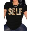 imageSOLY HUX Womens Letter Print T Shirt Short Sleeve Round Neck Graphic Tees Summer TopsBlack Letter