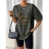 imageSOLY HUX Womens Oversized Graphic Tees Drop Shoulder Half Sleeve Loose Casual T Shirt TopsDark Grey Printed