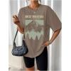 imageSOLY HUX Womens Oversized Graphic Tees Drop Shoulder Half Sleeve Loose Casual T Shirt TopsKhaki Letter