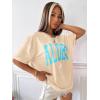 imageSOLY HUX Womens Oversized T Shirts Letter Print Casual Summer Tops Graphic Tees for WomenGraphic Khaki