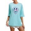 imageSOLY HUX Womens Oversized T Shirts Letter Print Casual Summer Tops Graphic Tees for WomenLight Blue Printed