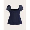 imageSOLY HUX Womens Square Neck Short Sleeve Peplum Tops Tie Front Summer Tee Shirt StreetwearDark Blue