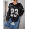 imageSOLY HUX Womens Y2k Jersey Shirts Oversized Mesh Number Graphic Tees V Neck Long Sleeve Blokette T Shirt TopsBlack Letter