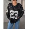 imageSOLY HUX Womens Y2k Jersey Shirts Oversized Mesh Number Graphic Tees V Neck Long Sleeve Blokette T Shirt TopsBlack Letter