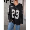 imageSOLY HUX Womens Y2k Jersey Shirts Oversized Mesh Number Graphic Tees V Neck Long Sleeve Blokette T Shirt TopsBlack Letter