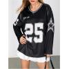 imageSOLY HUX Womens Y2k Jersey Shirts Oversized Mesh Number Graphic Tees V Neck Long Sleeve Blokette T Shirt TopsBlack Number