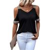 imageSOLY HUX Womens Cold Shoulder V Neck Short Sleeve T Shirt Contrast Sequin Tee TopsSolid Black