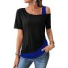 imageSOLY HUX Womens Color Block Tee Cold Shoulder Short Sleeve T Shirts TopsBlack and Royal Blue