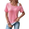 imageSOLY HUX Womens Color Block Tee Cold Shoulder Short Sleeve T Shirts TopsPink and White