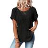 imageSOLY HUX Womens Contrast Lace T Shirt Short Sleeve Round Neck Casual Tee TopsPlain Black