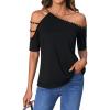 imageSOLY HUX Womens Cut Out Off Shoulder T Shirt Short Sleeve Rhinestone Tee TopsSolid Black