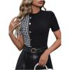 imageSOLY HUX Womens Elegant TShirts Short Sleeve Crew Neck Casual Business Tee Houndstooth TopsBlack and White
